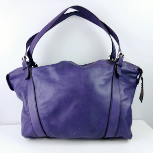 ESCADA Sport LG Buttery Leather Purple Double Strap Tote Shoulder Bag Satchel - Picture 5 of 12